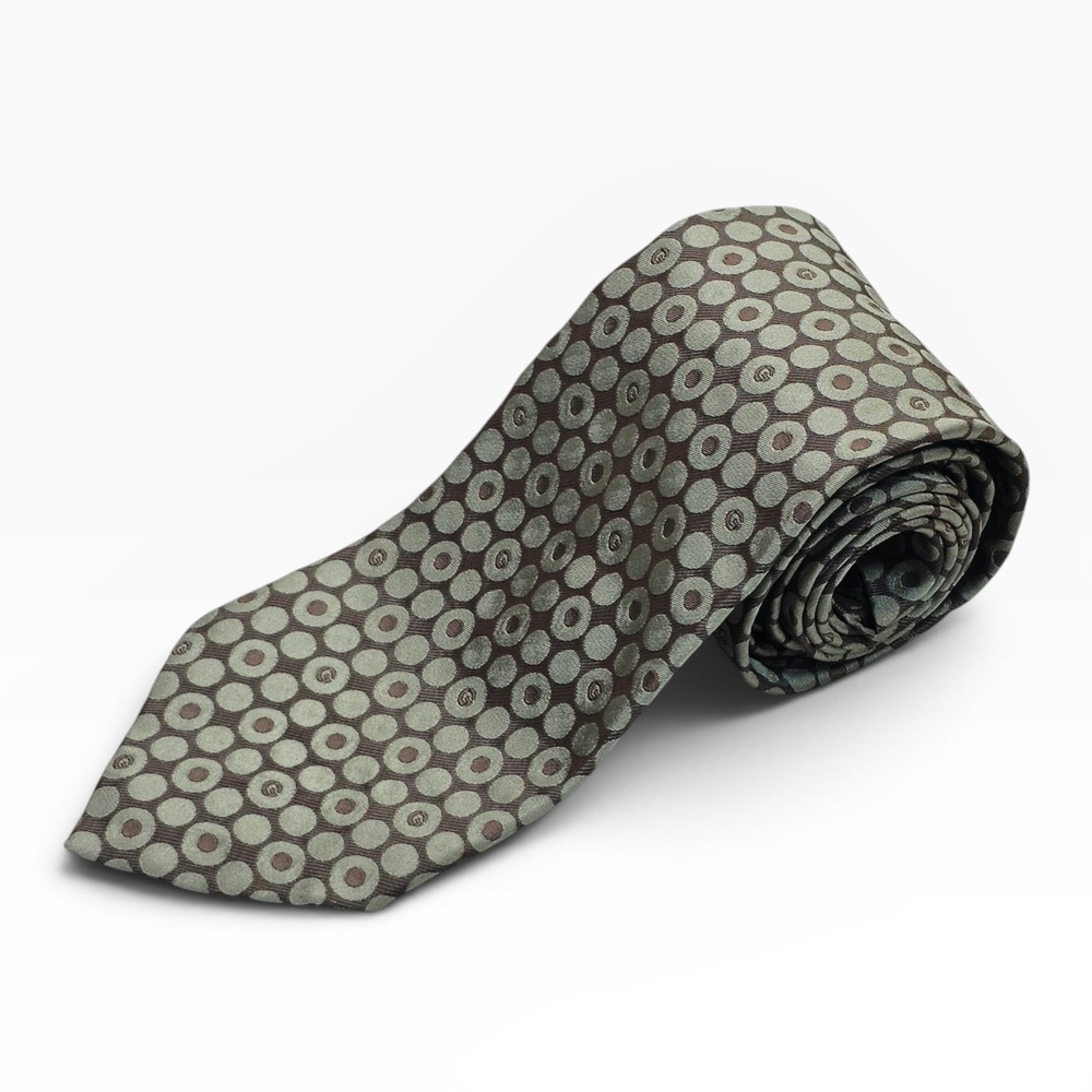 Gucci Mens Silk Tie Olive Green Brown Geometric G Logo Made in Italy